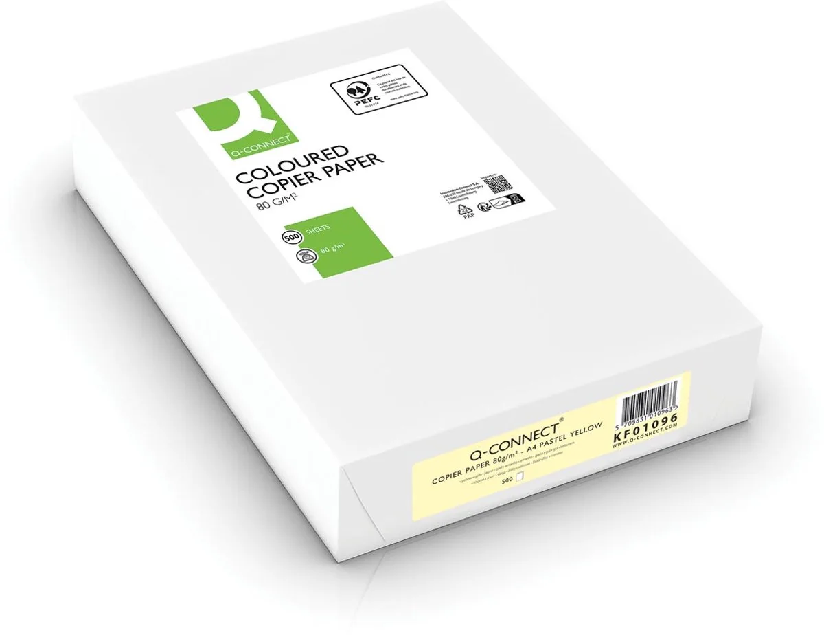 gekleurd kopieerpapier | A4 | 80g | pak van 500 vel van Q-Connect in Lichtgeel – productfoto