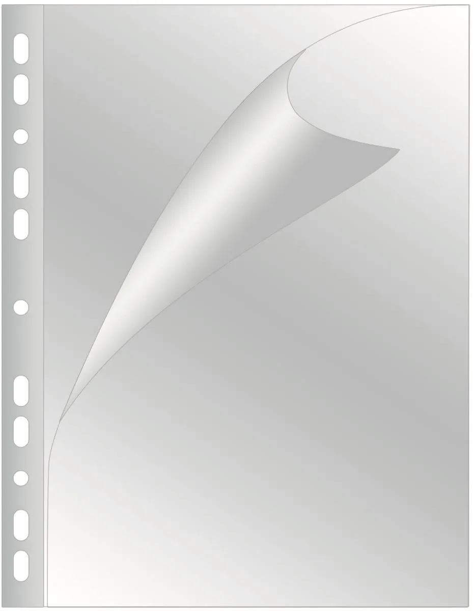 geperforeerde showtas A4 11-gaatsperforatie glashelder 80 micron pak van 25 stuks von Q-Connect – Produktfoto