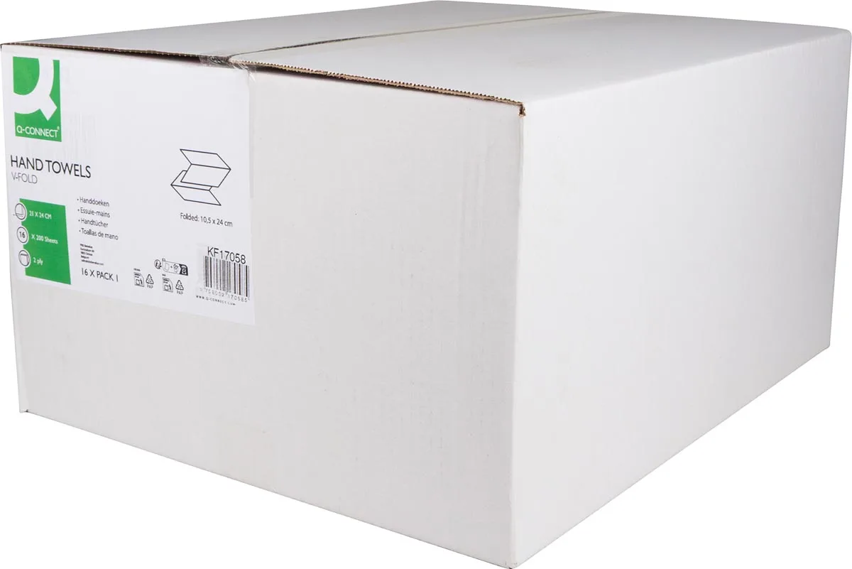 handdoek, papier, V-vouw, 2-laags, 200 vel, pak van 16 stuks fra Q-Connect – produktbillede