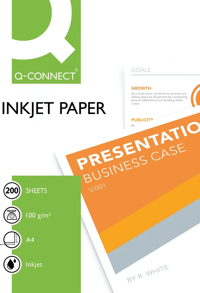 inkjet papier, ft A4, 100 g, pak van 200 vel, wit fra Q-Connect – produktbillede