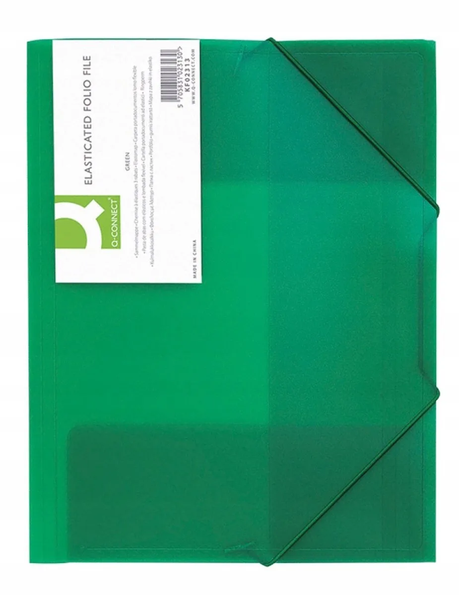 Kaart A4 3-Flaps PP met Elastiek de Q-Connect en Vert – photo produit