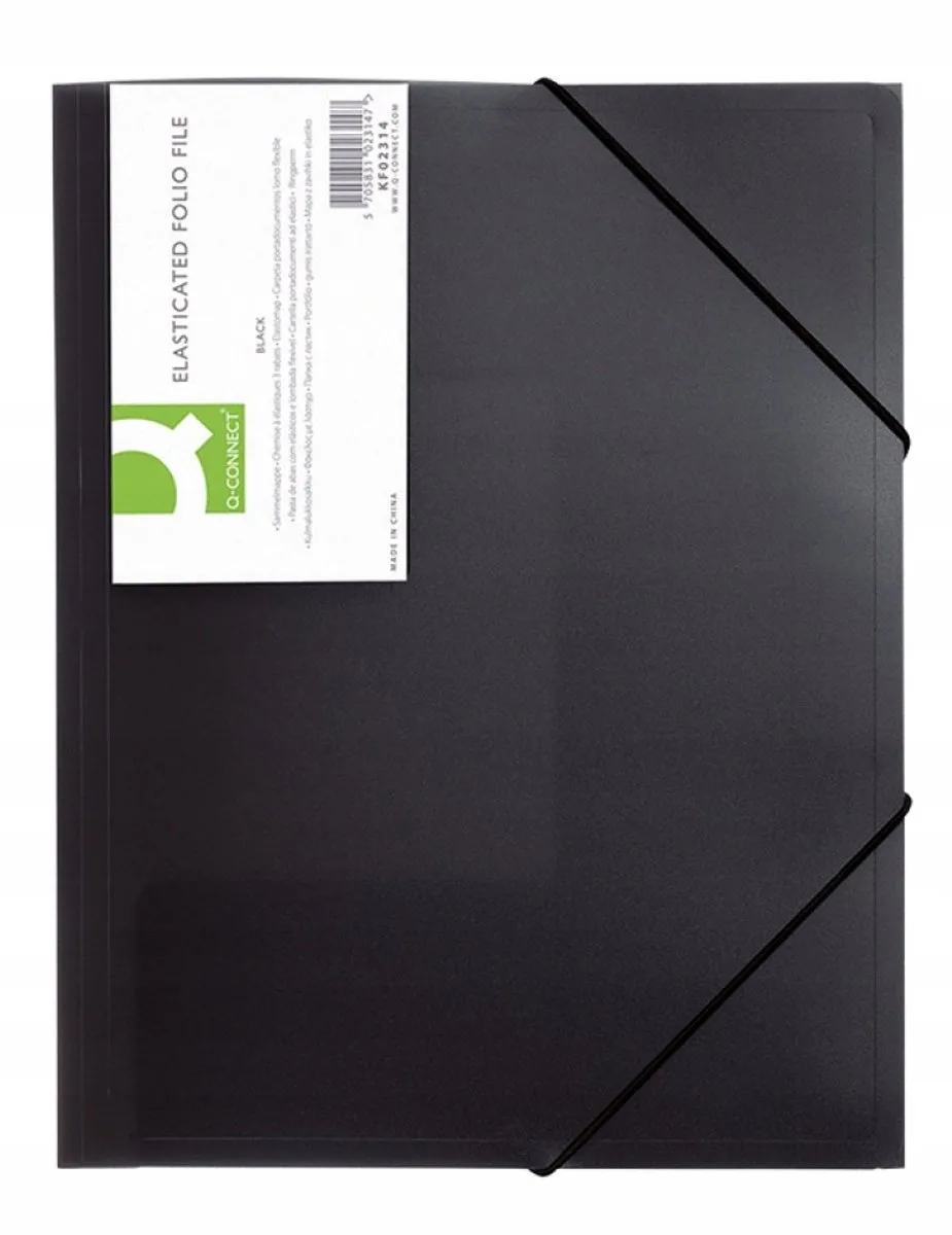 Kaart met Elastiek PP A4 400micr 3-Flaps de Q-Connect en Noir – photo produit