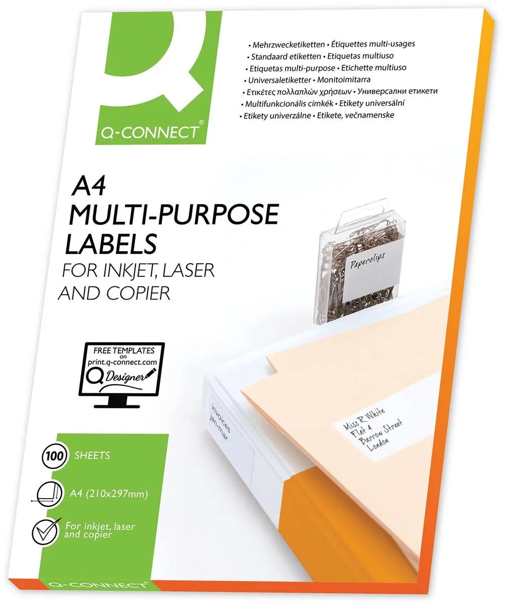 Klevende etiketten Q-Connect KF01581 100 Lakens 38 x 21 mm 65 Labels de Q-Connect en Blanc – photo produit