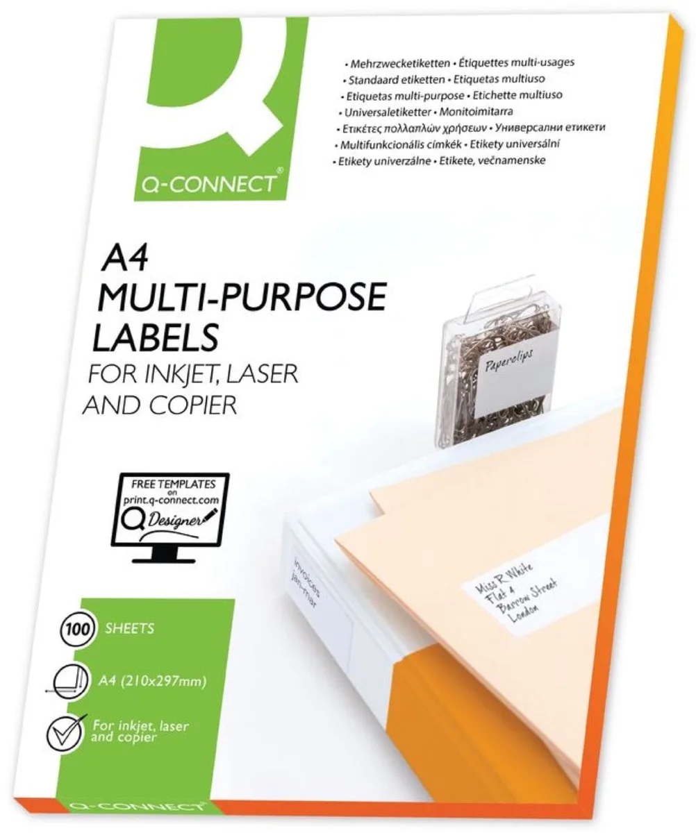 Klevende etiketten Q-Connect KF01587 100 Lakens 63,5 x 38,1 mm från Q-Connect i Vit – produktbild