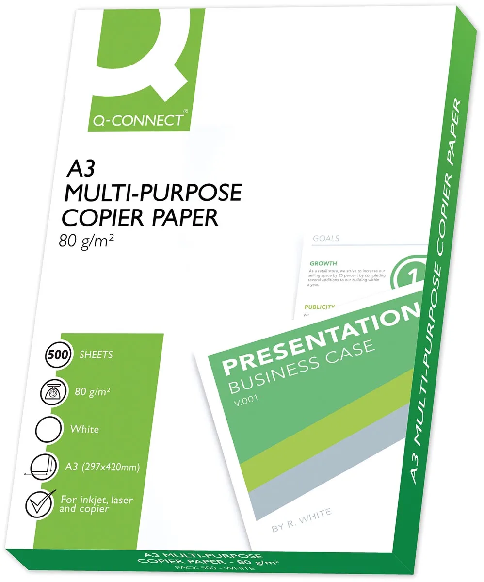 kopieerpapier, ft A3, 80 g, pak van 500 vel, wit de Q-Connect – photo produit