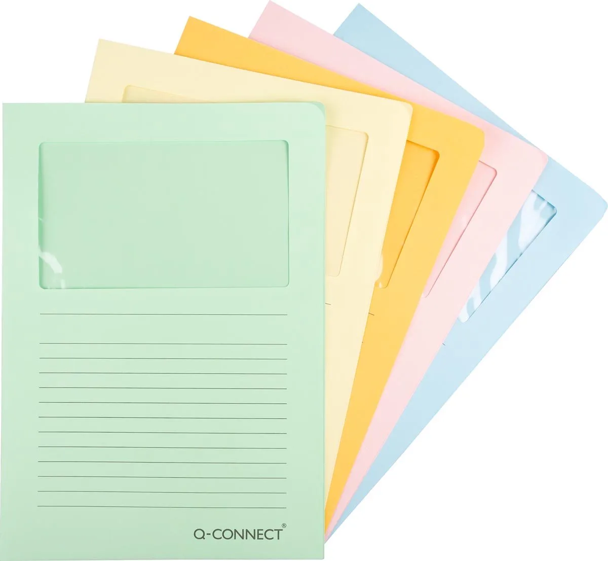 L-map met venster, 120 g/m², A4, pak van 100 stuks, lichte geassorteerde kleuren från Q-Connect – produktbild