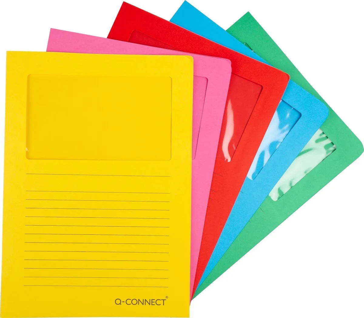 L-map met venster | 120 g/mÂ² | A4 | pak van 100 stuks | donkere geassorteerde kleuren fra Q-Connect – produktbillede