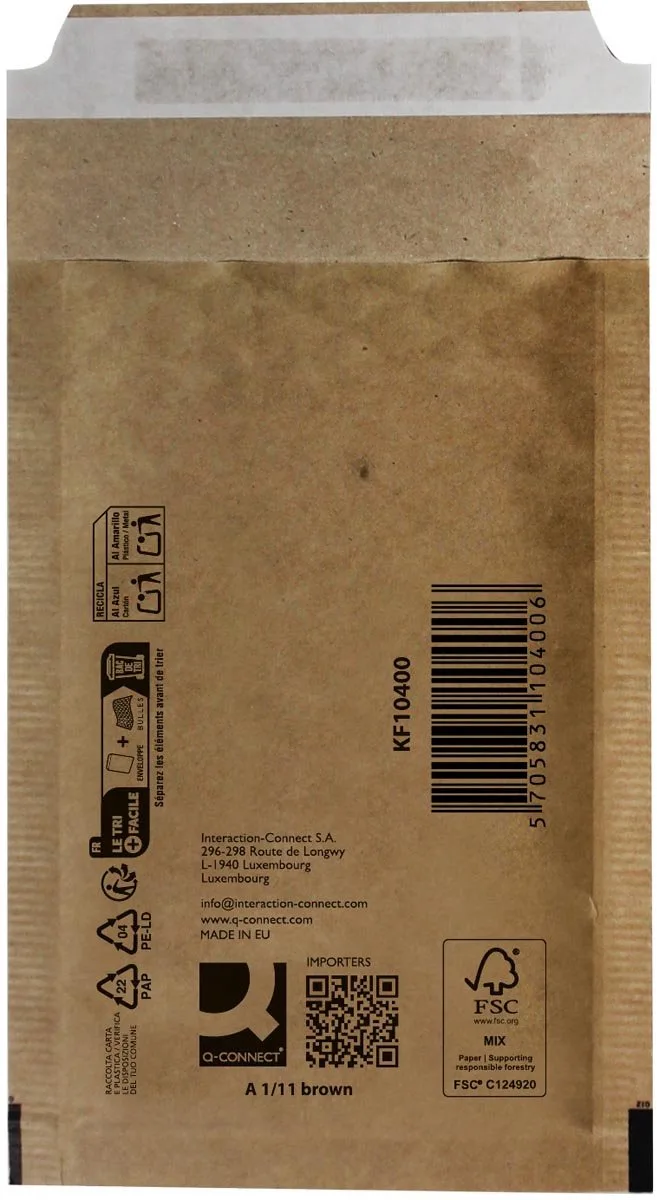 luchtkussenenveloppen, 1-A, 120 x 175 mm, doos van 200 stuks från Q-Connect i Brun – produktbild