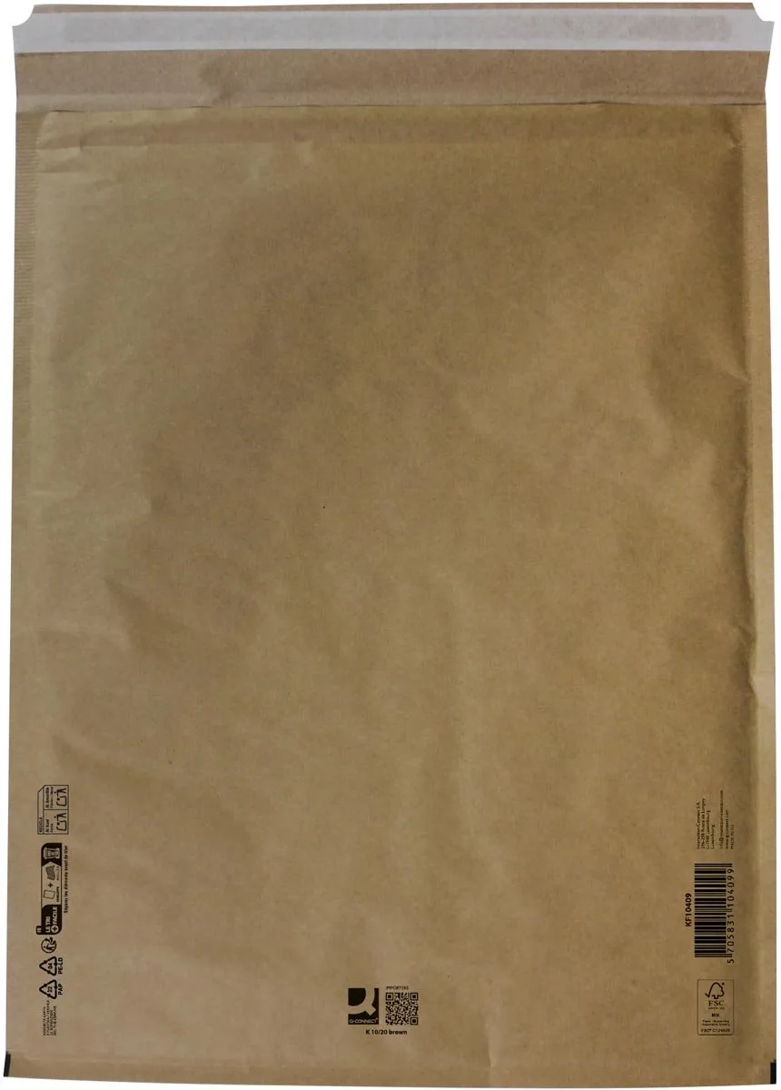 luchtkussenenveloppen, 10-K, 370 x 480 mm, doos van 50 stuks fra Q-Connect i Brun – produktbillede