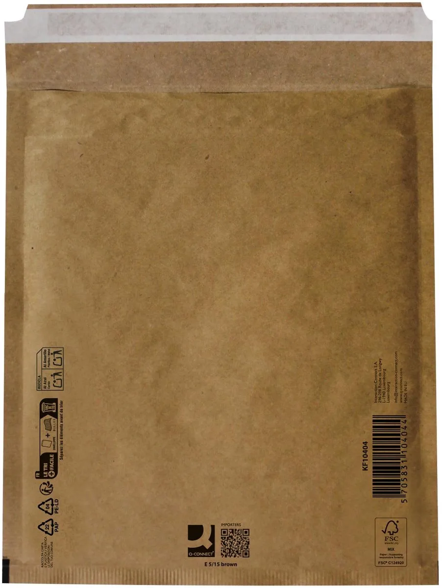 luchtkussenenveloppen, 5-E, 240 x 275 mm, doos van 100 stuks fra Q-Connect i Brun – produktbillede