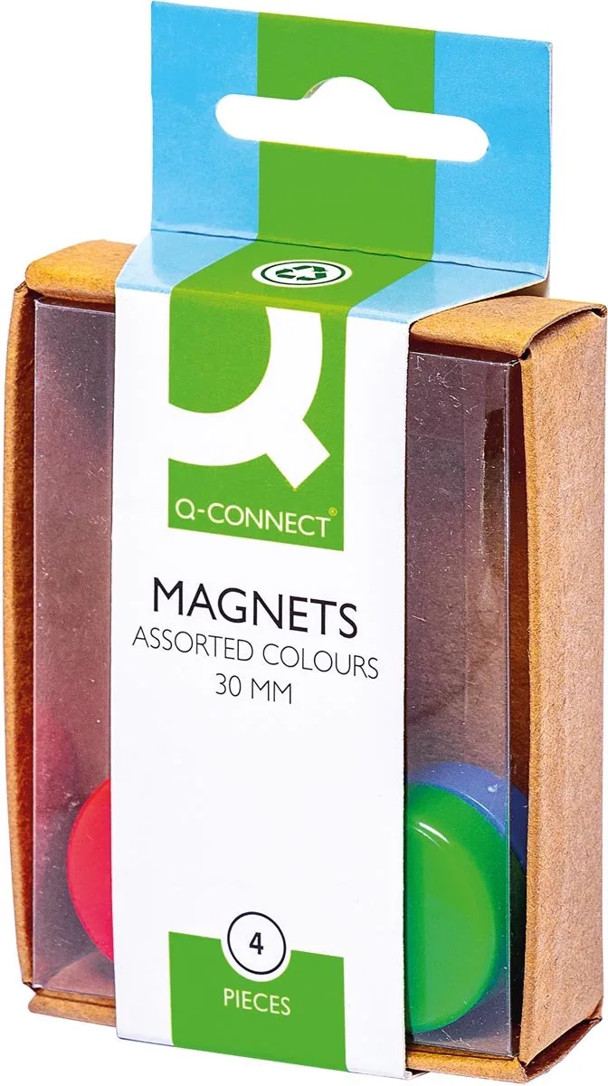 magneten, 25 mm, geassorteerde kleuren, doos van 4 stuks 10 stuks van Q-Connect in True – productfoto