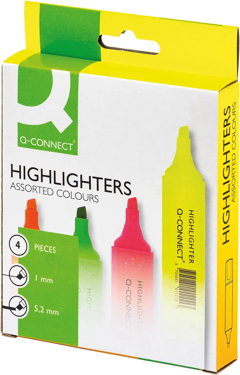 markeerstift, geassorteerde kleuren, etui van 4 stuks de Q-Connect – photo produit