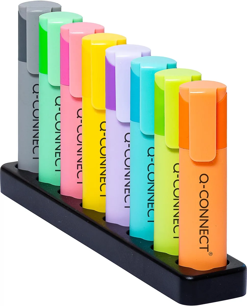 markeerstift pastel, deskset, 8 verschillende kleuren van Q-Connect – productfoto