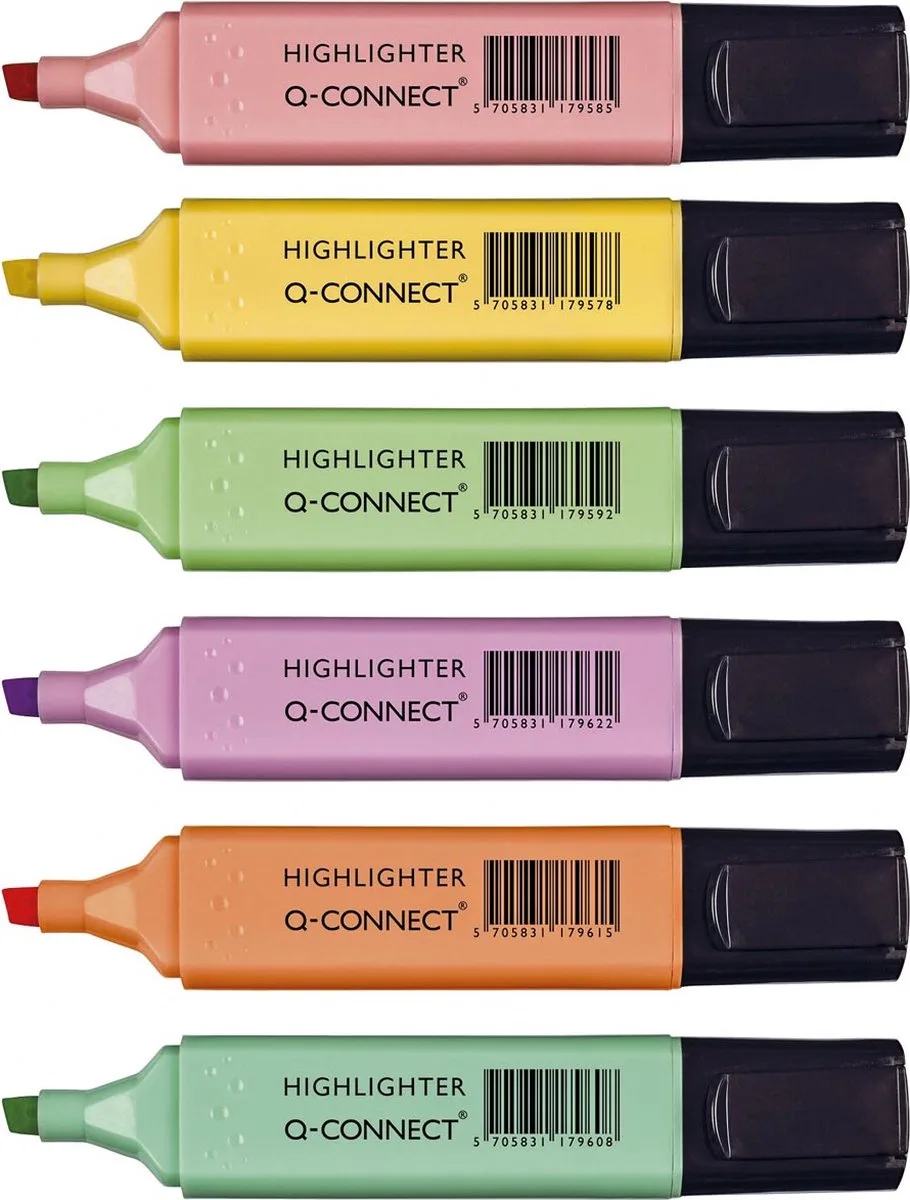 markeerstift pastel, geassorteerde kleuren, pak van 6 stuks 60 stuks van Q-Connect in Assortiment aan kleuren – productfoto