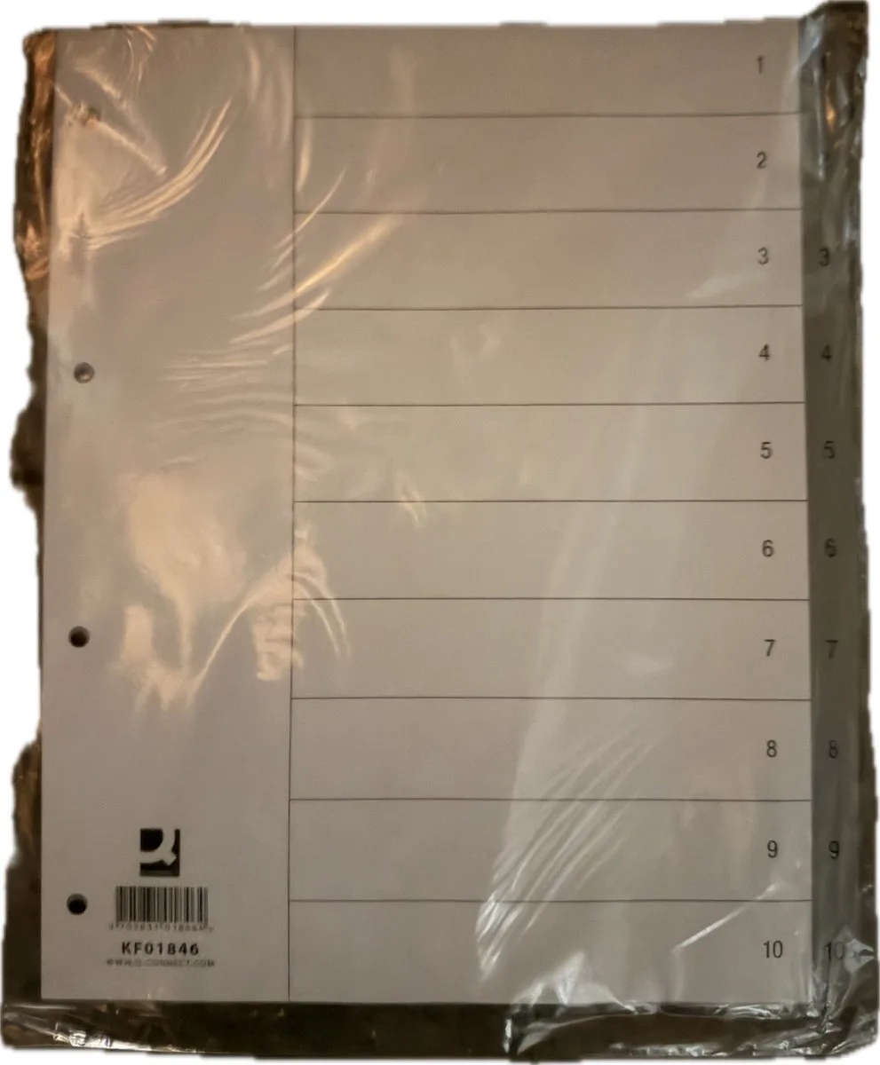 numerieke tabbladen, A4, PP, 1-10, met indexblad by Q-Connect in Grey – product photo