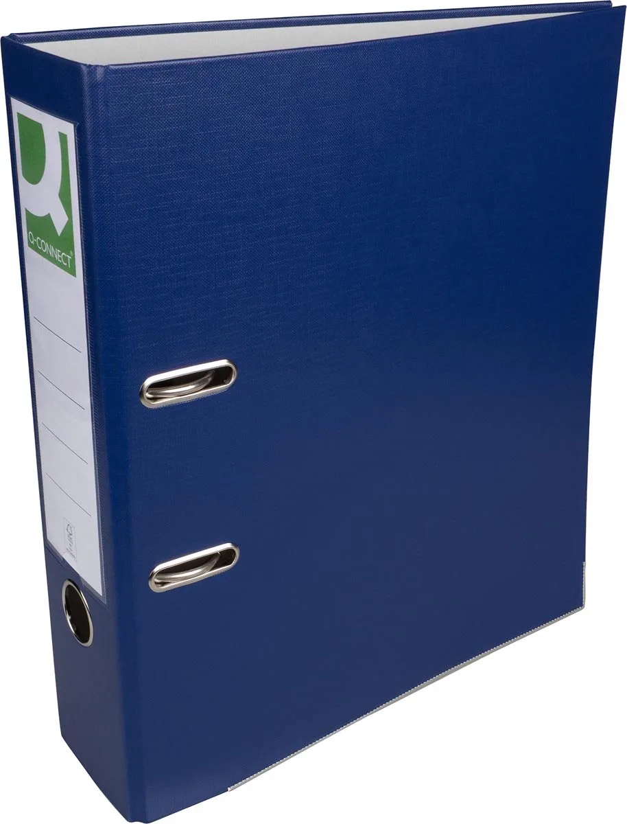 ordner, voor ft A4, uit PP en papier, met beschermrand, rug van 8 cm van Q-Connect in Donkerblauw – productfoto