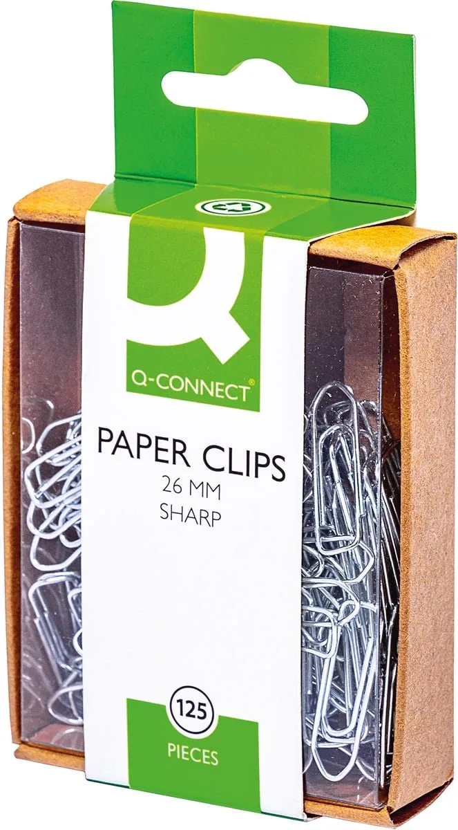 Papierklemmen 26 mm – 125 stuks – Ophangbare Metaal Paperclips voor Documenten & Papierwerk de Q-Connect en Metaal kleur – photo produit