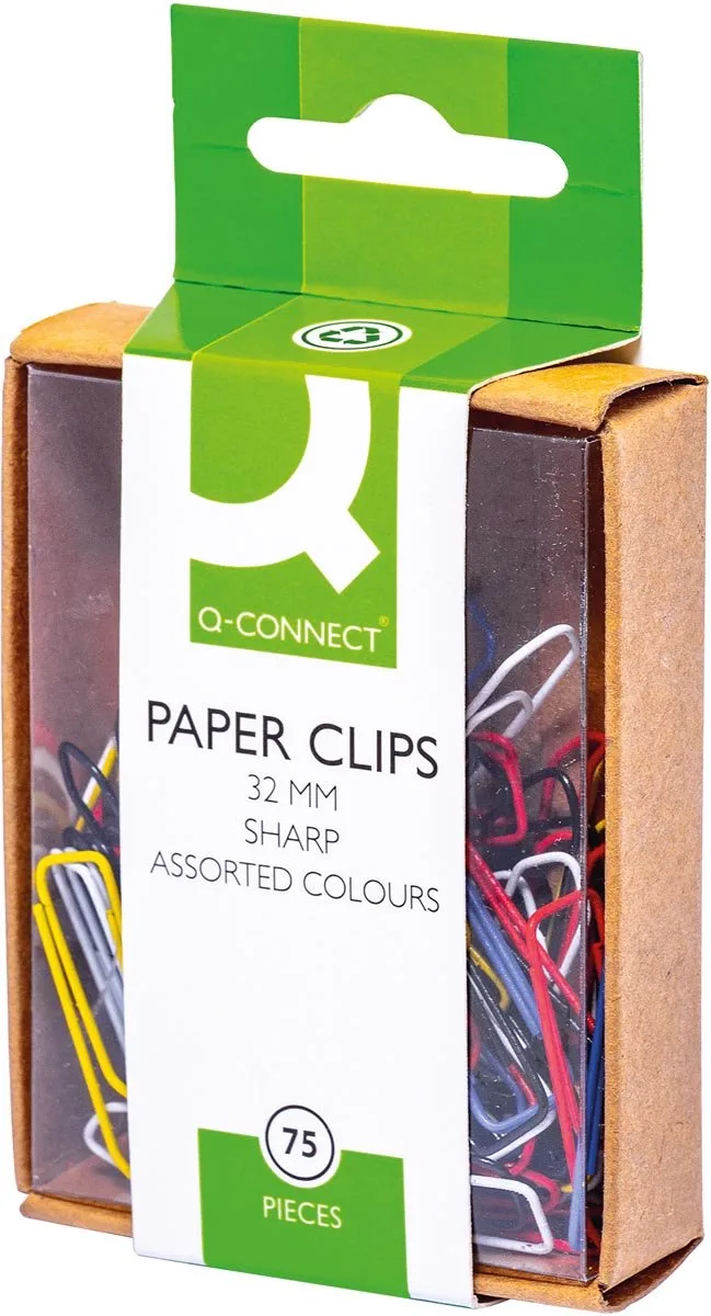 papierklemmen | 32 mm | doos van 75 stuks | ophangbaar | geassorteerde kleuren. van Q-Connect – productfoto