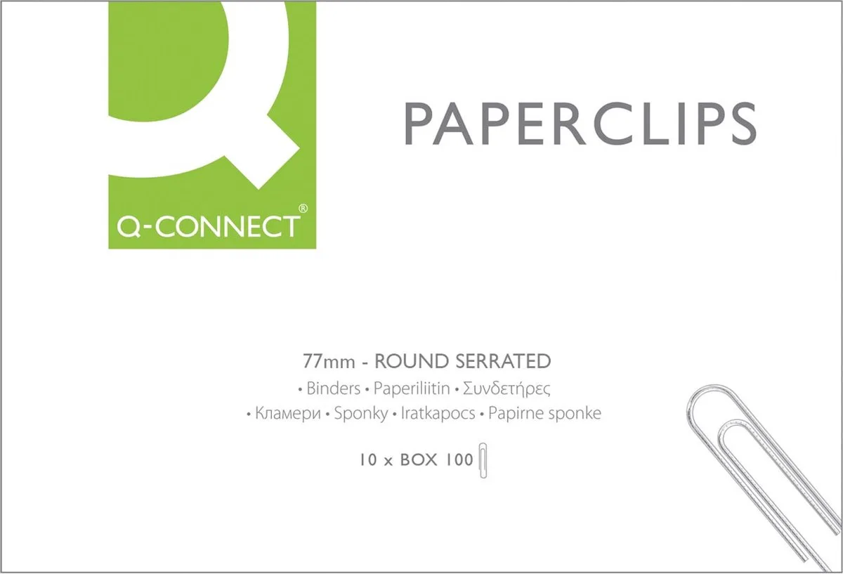 papierklemmen, 77 mm, doos van 100 stuks 10 stuks von Q-Connect in Metaal kleur – Produktfoto