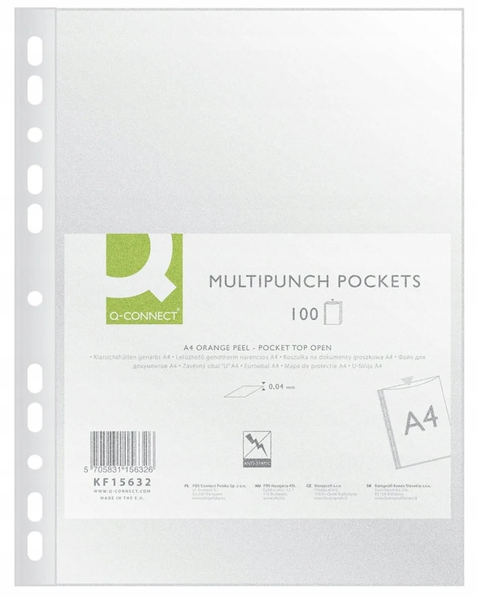 PP 40 micron A4 documenthoezen, 100 stuks van Q-Connect in Transparant – productfoto