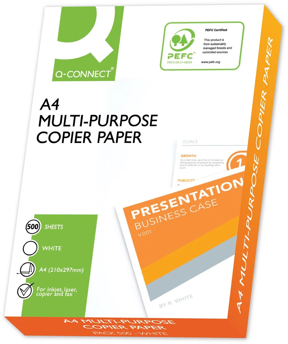 Premium kopieerpapier, ft A4, 75 g, pak van 500 vel, wit från Q-Connect – produktbild