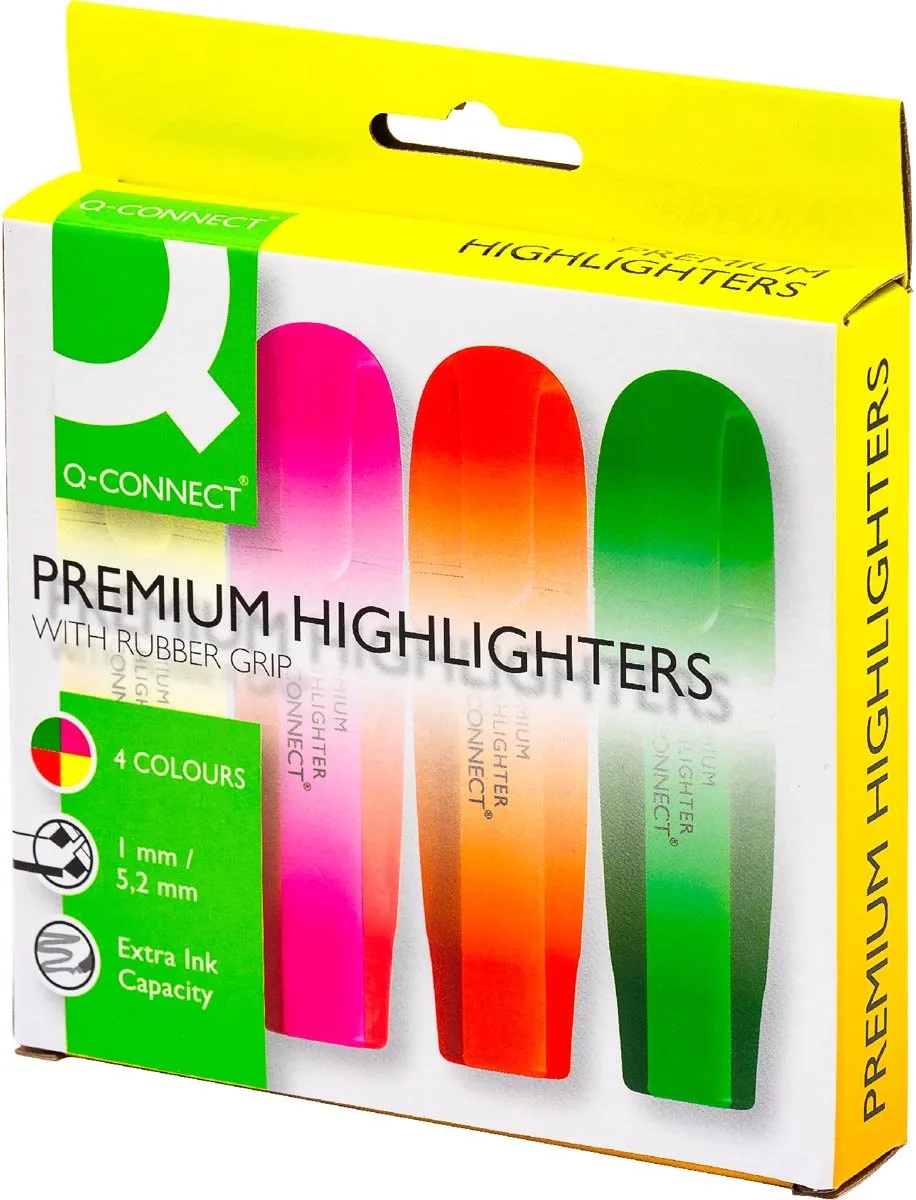 Premium markeerstift, geassorteerde kleuren, pak van 4 stuks 6 stuks de Q-Connect en Assortiment aan kleuren – photo produit