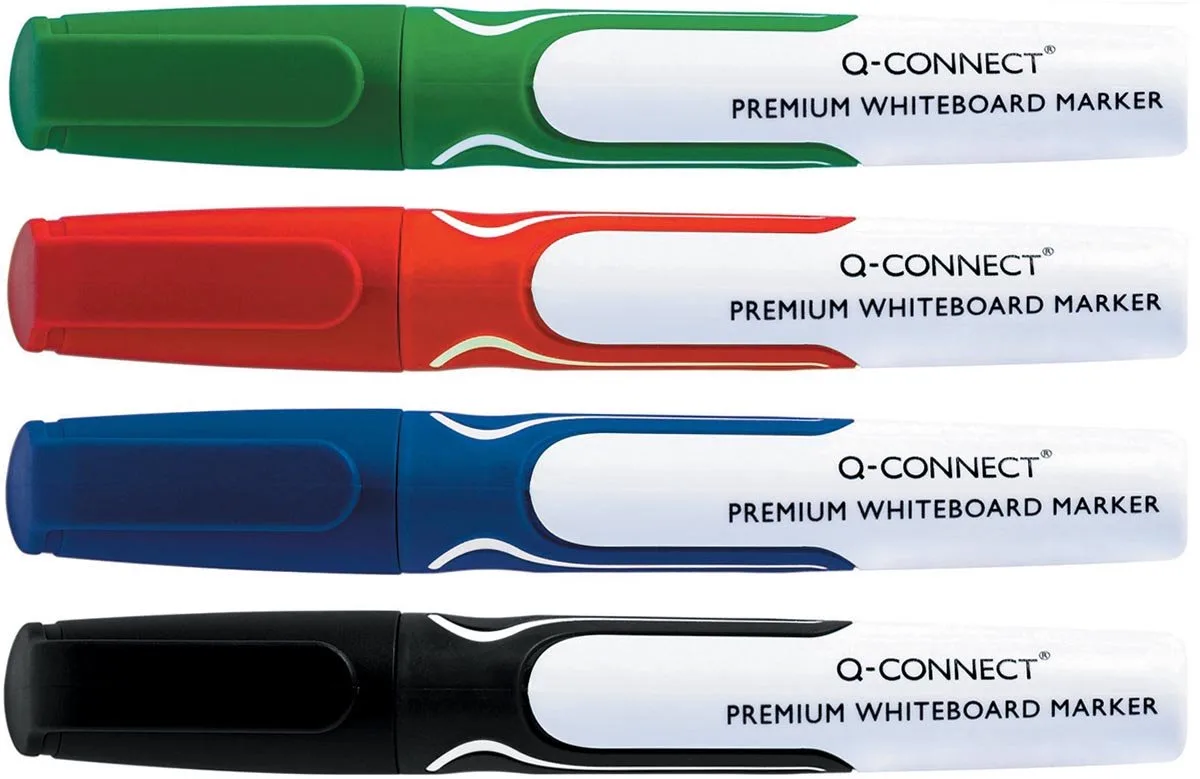 Premium whiteboard marker | ronde punt | set van 4 stuks in geassorteerde kleuren de Q-Connect en Blanc – photo produit