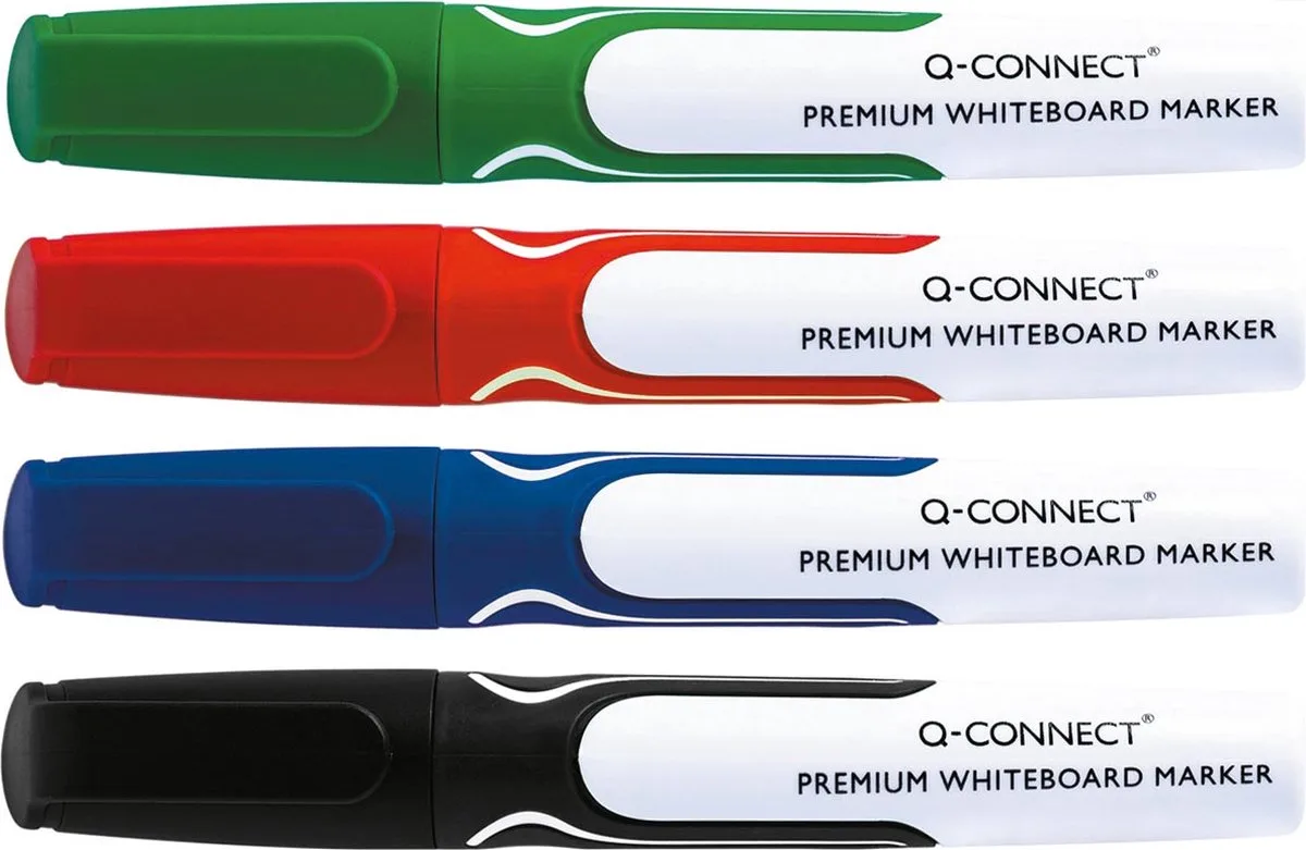 Premium whiteboard marker, ronde punt, set van 4 stuks in geassorteerde kleuren 6 stuks de Q-Connect en Assortiment aan kleuren – photo produit