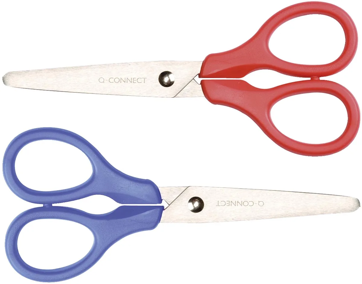 schaar, ft 13 cm, rechts en links, ronde punt, RVS, geassorteerde kleuren, blister van 1 stuk by Q-Connect – product photo