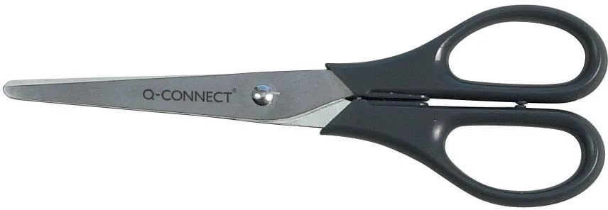 schaar, ft 18 cm, rechts en links, ronde punt, RVS, zwart, blister van 1 stuk van Q-Connect – productfoto