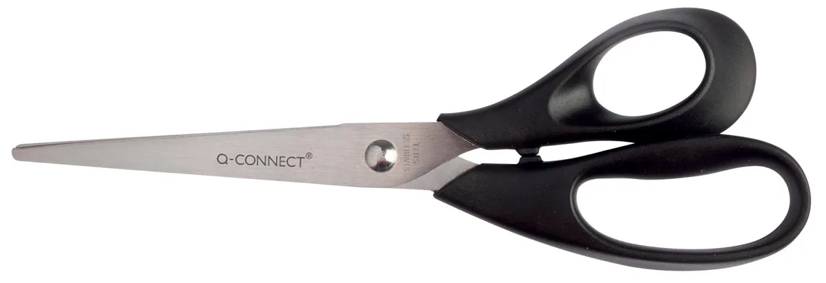 schaar, ft 21 cm, rechts, ronde punt, RVS, zwart, blister van 1 stuk van Q-Connect – productfoto