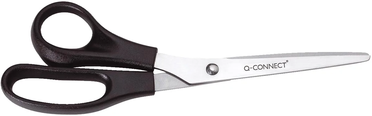 schaar Lefty, ft 21 cm, links, ronde punt, RVS, zwart, blister van 1 stuk van Q-Connect – productfoto