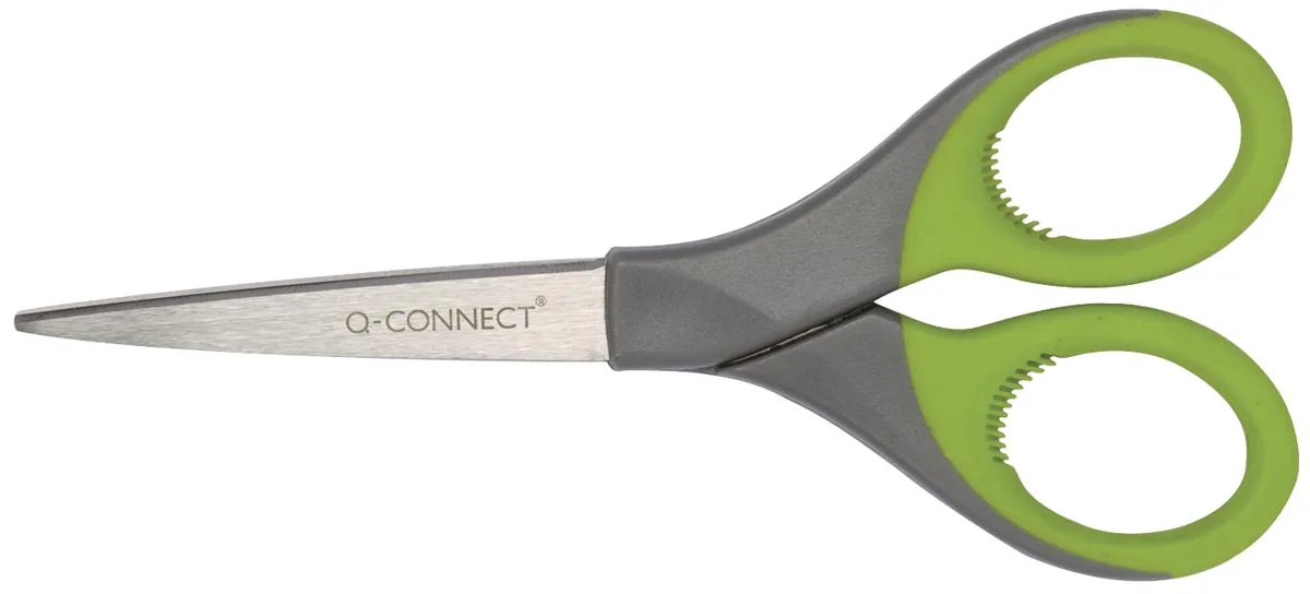 schaar Premium, ft 17 cm, rechts en links, scherpe punt, RVS, grijs/groen, blister van 1 stuk de Q-Connect – photo produit