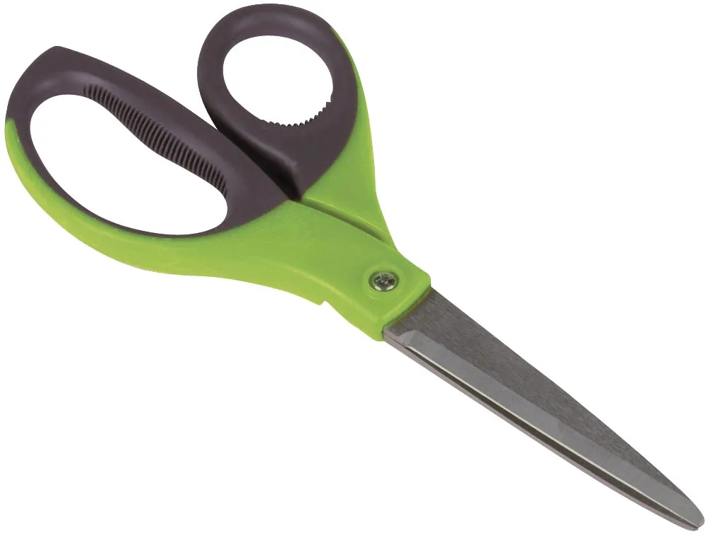 schaar Premium, ft 21 cm, rechts en links, scherpe punt, RVS, grijs/groen, blister van 1 stuk by Q-Connect – product photo