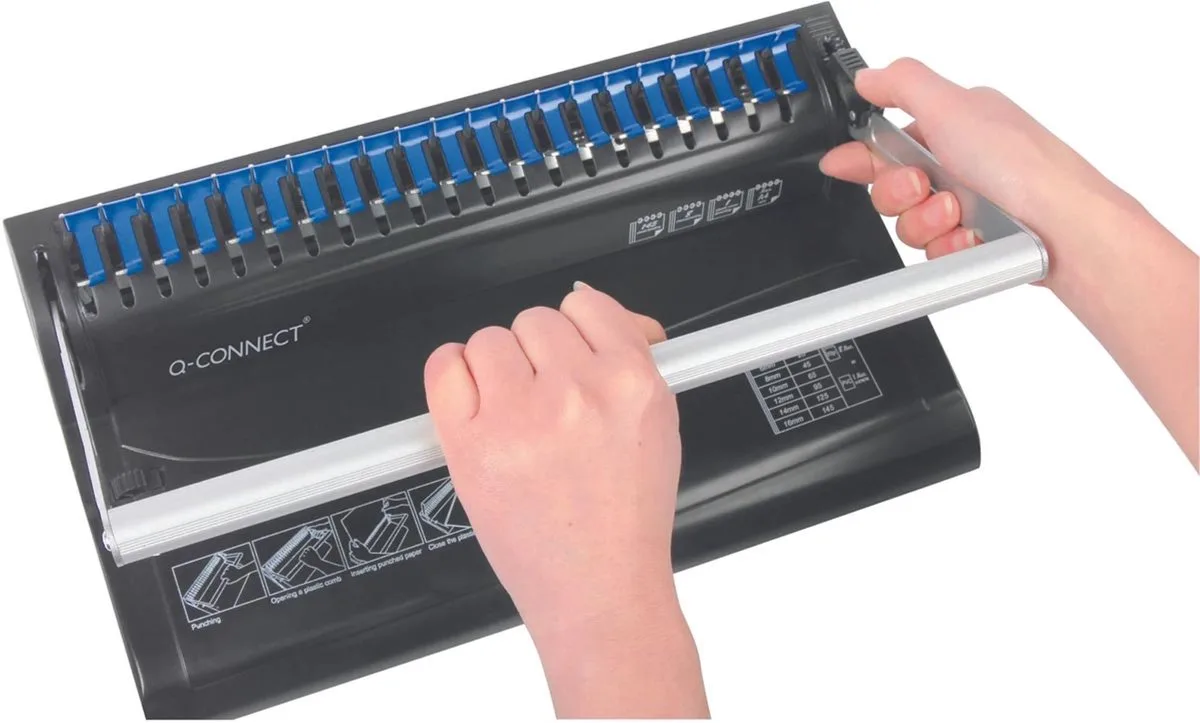 standaard manuele inbindmachine van Q-Connect in Zwart – productfoto