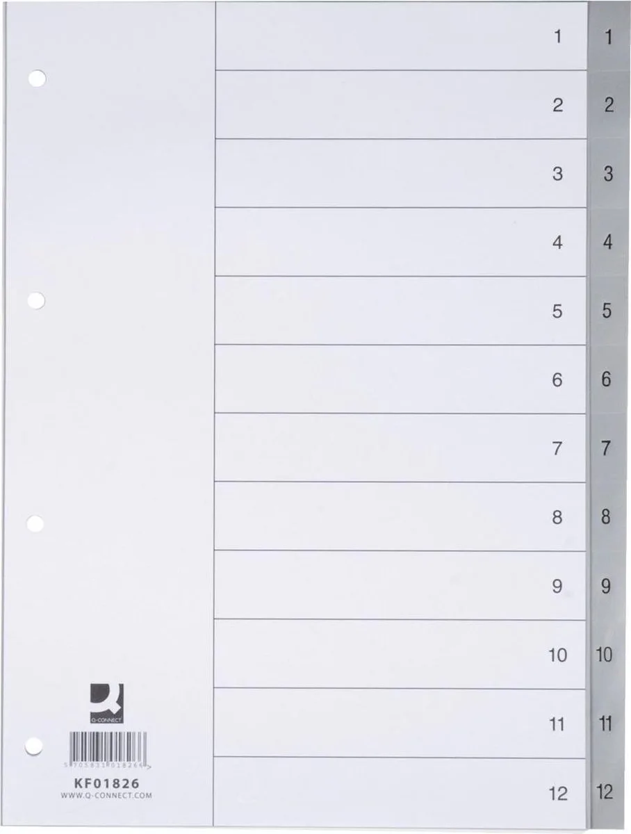 tabbladen set 1-12, met indexblad, ft A4 by Q-Connect in Grey – product photo