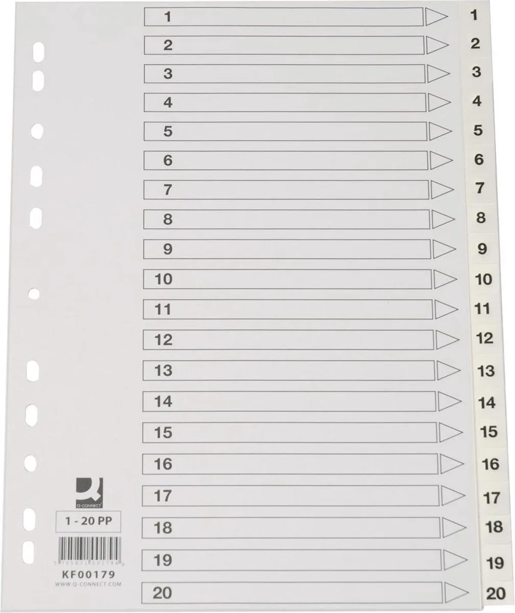 tabbladen set 1-20, met indexblad, ft A4 van Q-Connect in Wit – productfoto