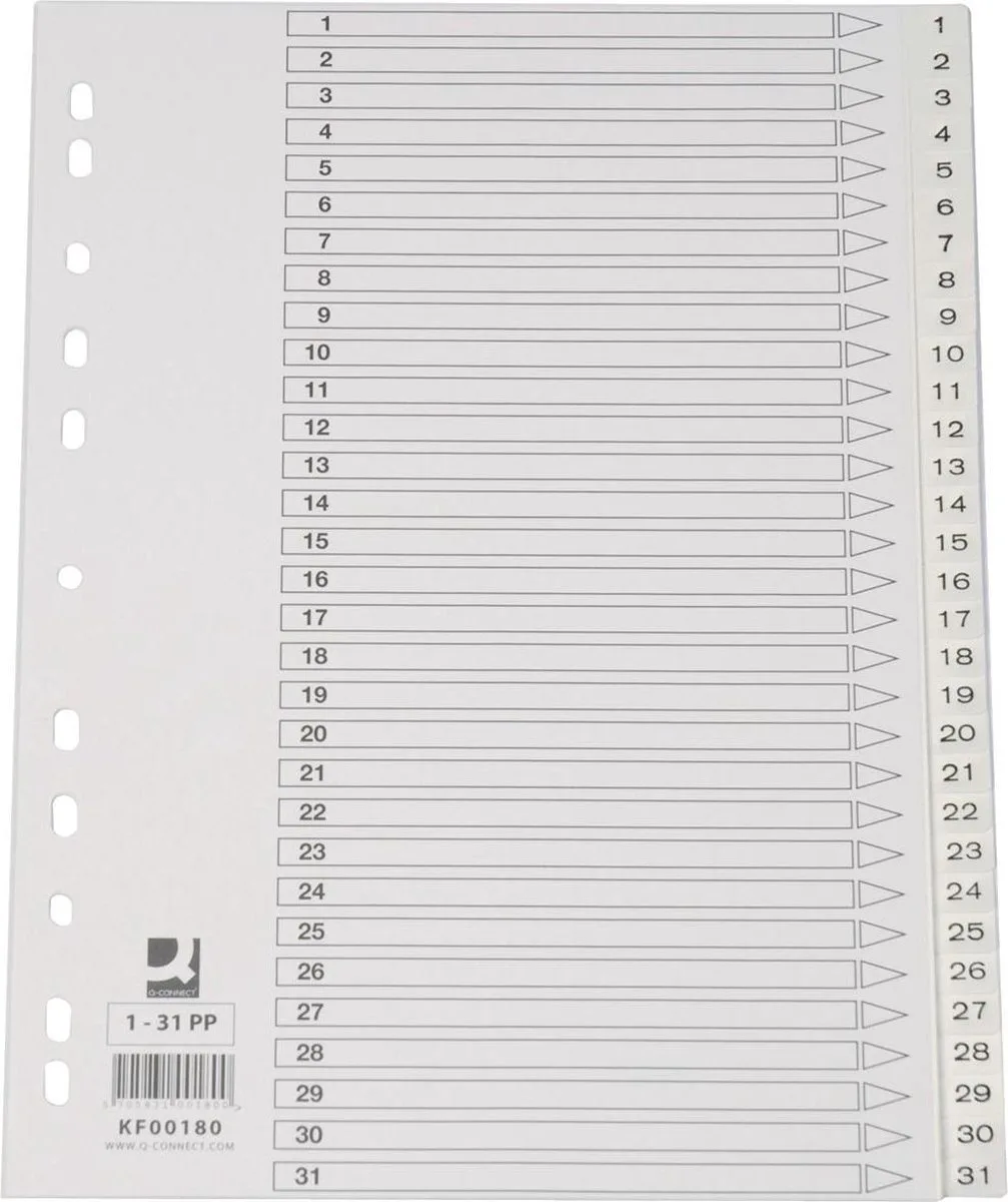 tabbladen set 1-31, met indexblad, ft A4 by Q-Connect in White – product photo