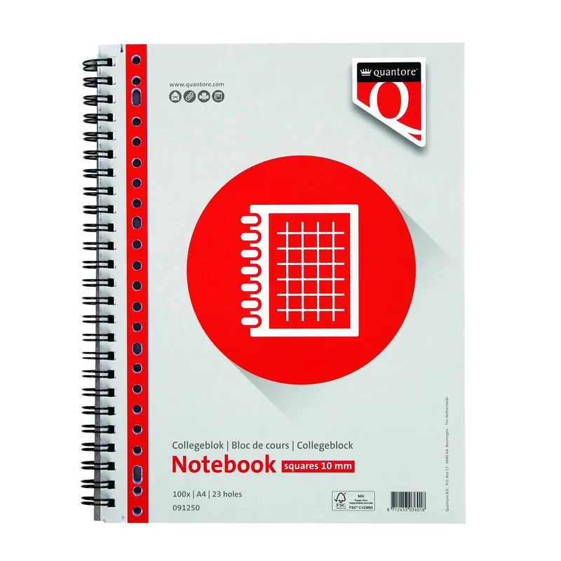 Collegeblok quantore a4 ruit 10mm 23-gaats 200pg | 5 stuks de Quantore – photo produit