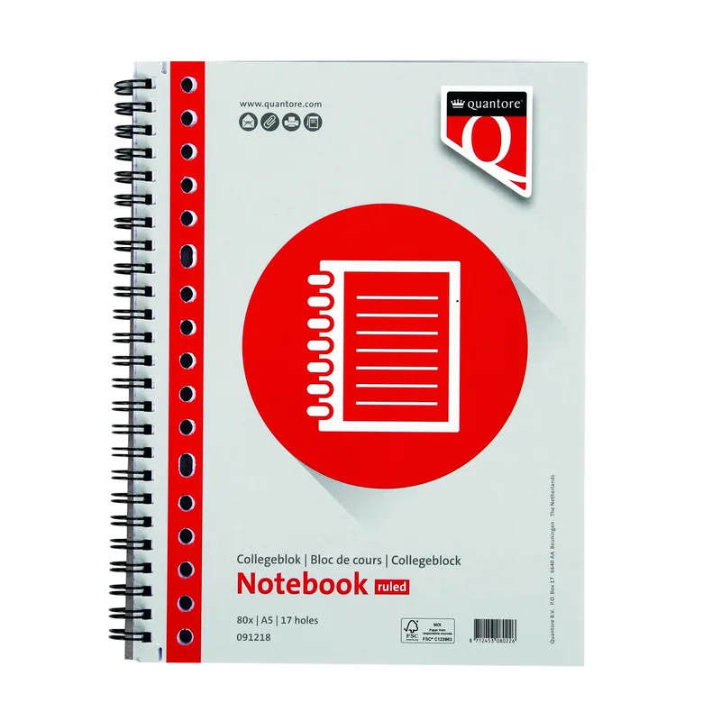 Collegeblok quantore a5 lijn 17-gaats 160pg 70gr | 5 stuks fra Quantore – produktbillede