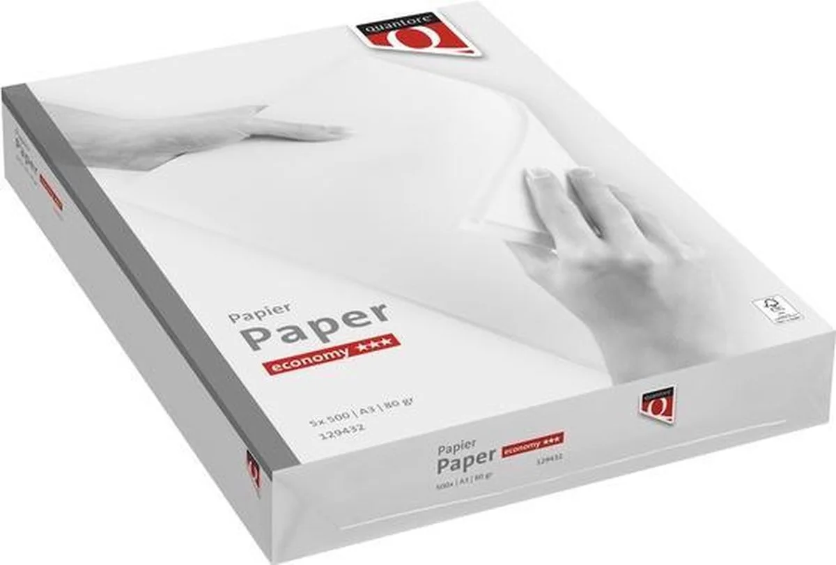 Economy A3 papier - 80gr - 500 vel - dagelijks printpapier-kopieerpapier fra Quantore i Hvid – produktbillede