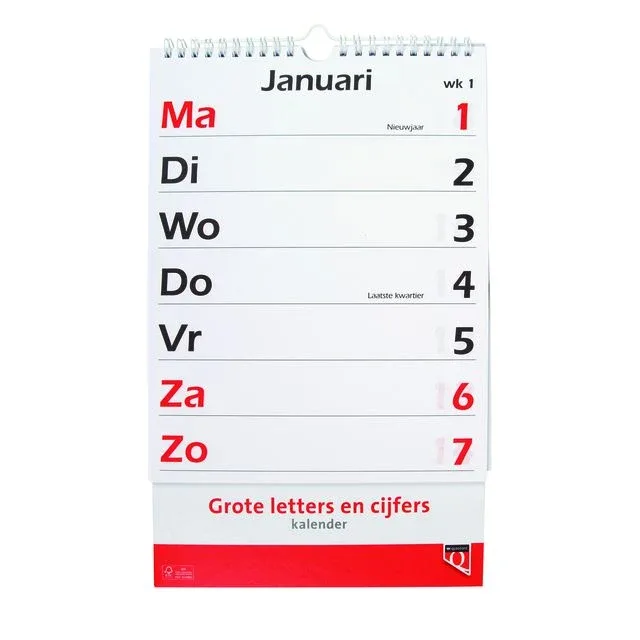 Kalender 2027 met grote letters en cijfers qua | 10 stuks van Quantore – productfoto
