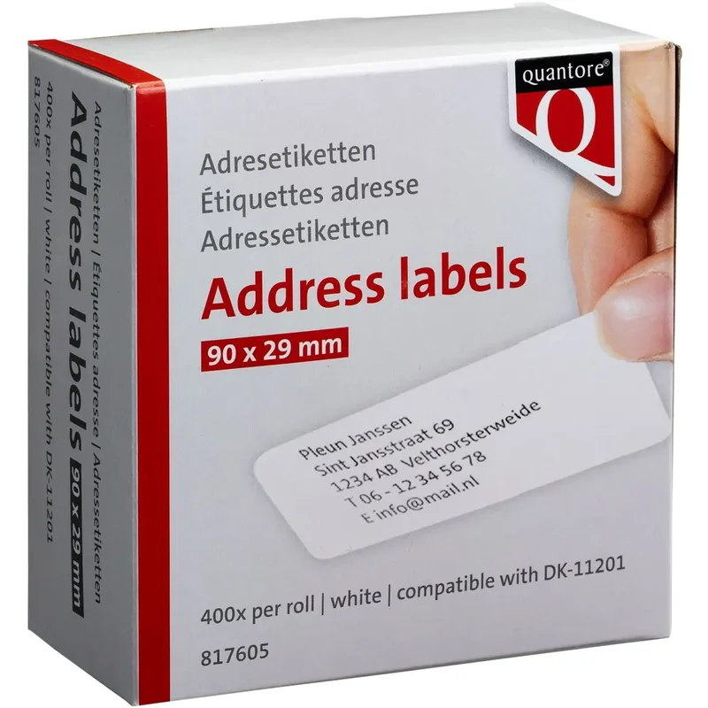 Label etiket quantore dk-11201 29mmx90mm adres wt de Quantore – photo produit