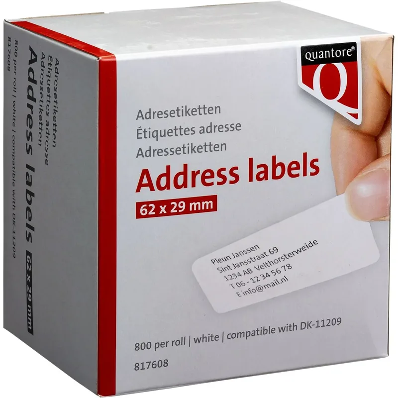 Label etiket quantore dk-11209 29mmx62mm adres wt by Quantore – product photo