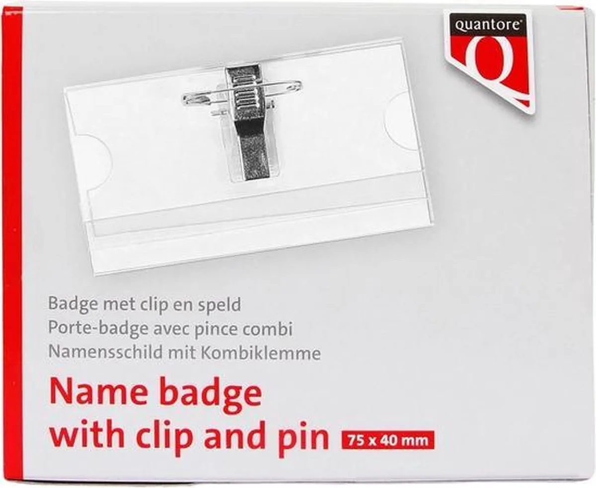 Naambadges Quantore met clip en speld 40x75mm - set 24 stuks von Quantore in Transparent – Produktfoto