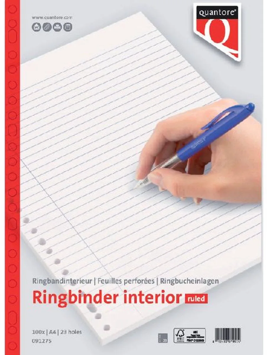 ringbandpapier - A4 - 23-gaats - gelijnd - voordeelbundel 5 pak a 100 vel de Quantore – photo produit