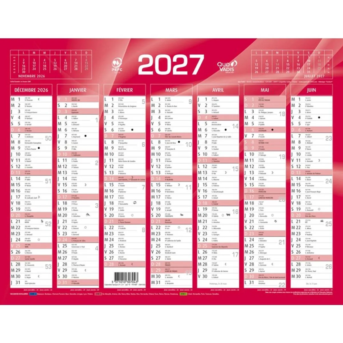 Bureaukalender 2027, 270×210 mm von Quo Vadis in Rot – Produktfoto