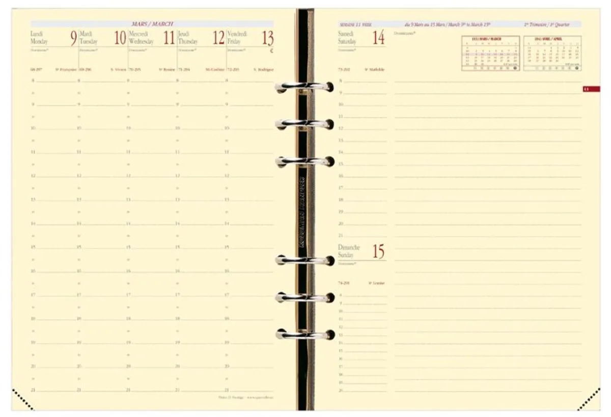 Timer21 navulling, 1 week per 2 pagina's, 16 maanden, 150×210 mm by Quo Vadis in Ivoorkleurig – product photo