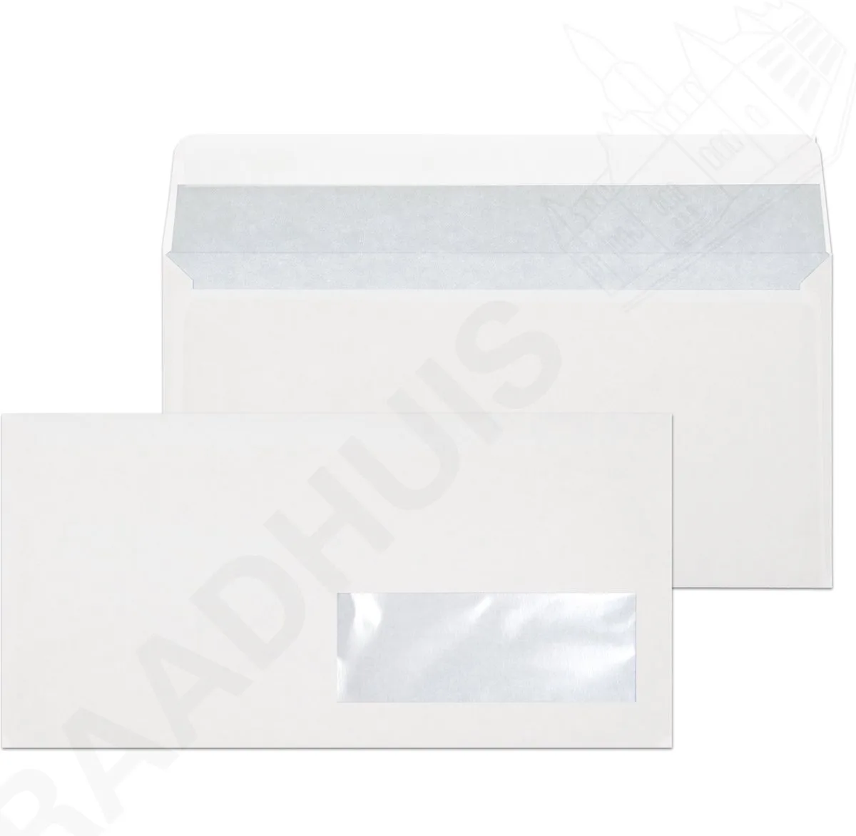 dienstenvelop DL (EA5/6) - 110x220mm - venster rechts - met plakstrip - 500 stuks - envelop fra Raadhuis i Hvid – produktbillede