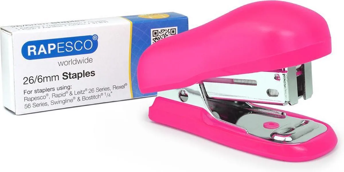 Bug mini nietmachine met ingebouwde ontnieter fra Rapesco i Lyserød – produktbillede